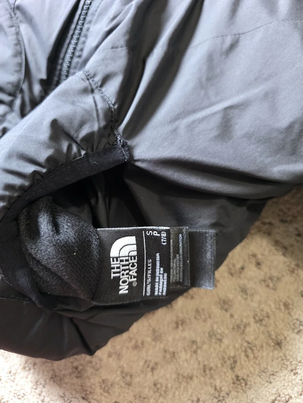 The North Face Girls' Reversible Blue Patterned And Black Puffer Jacket